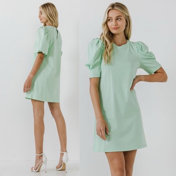 English Factory Women's Puff Sleeve Mini Dress in Mint Green - Picture 3 of 8